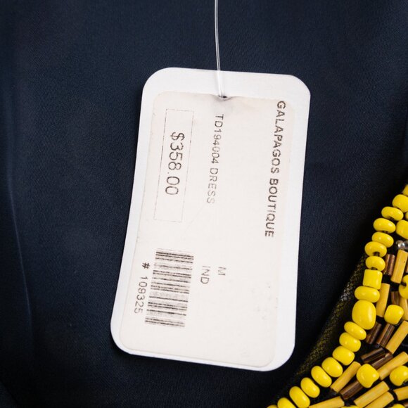 NEW TRINA TURK Navy Silk Floral Print Beaded Caftan Dress size M - Picture 4 of 11